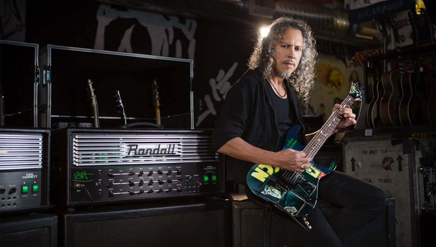 Kirk Hammett with his signature amps and guitar, backstage